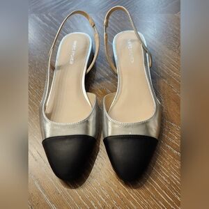 Marc Fisher Dela Closed Toe Slingback Dress Flat Women's 8.5M Leather Silver